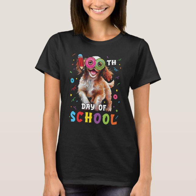 T-shirt 100th Day Of School Spaniel Dog Donut 100 Days Stu (Devant)