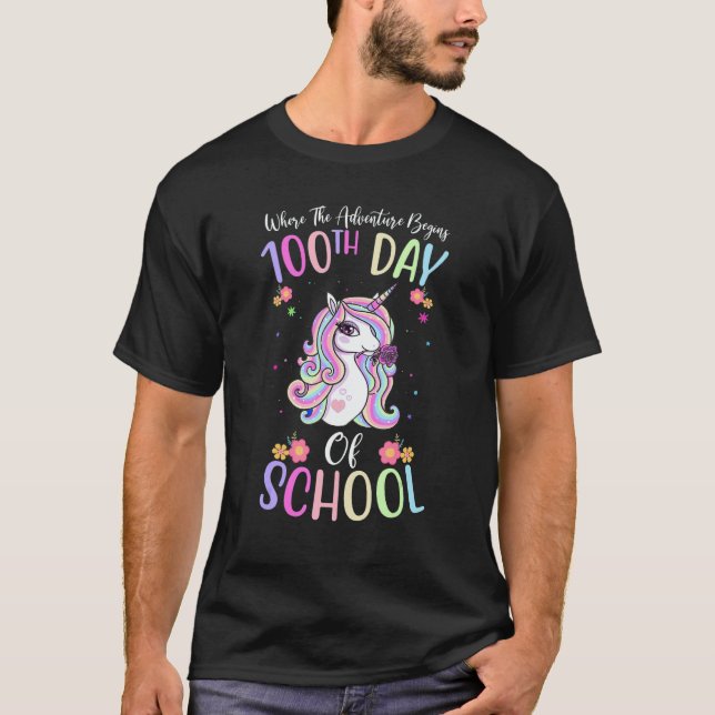T-shirt 100th Day of School Teacher 100 days Unicorn Girls (Devant)