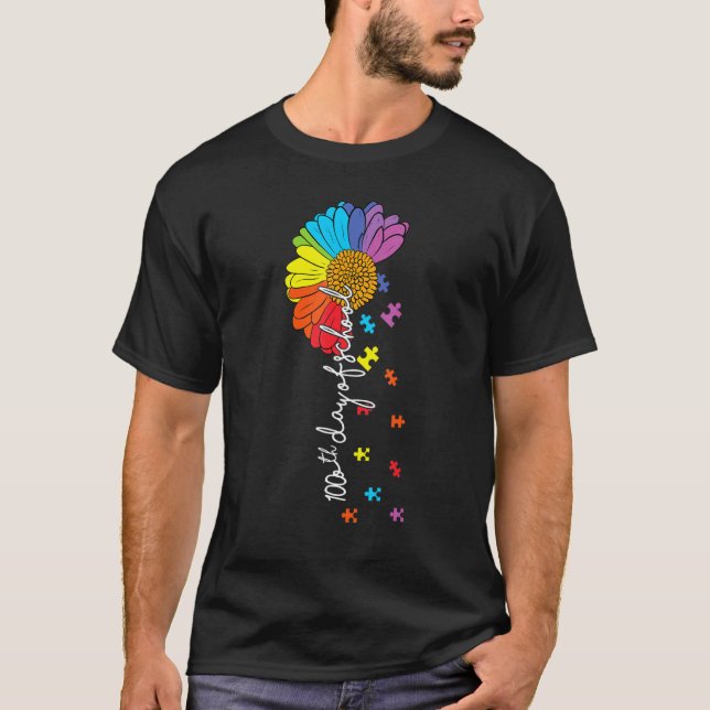 T-shirt 100th day of school teacher autism Awareness Valen (Devant)