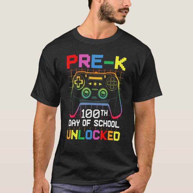 T-shirt 100th day Of School Unlocked Pre-K Gamer Video Gam (Devant)