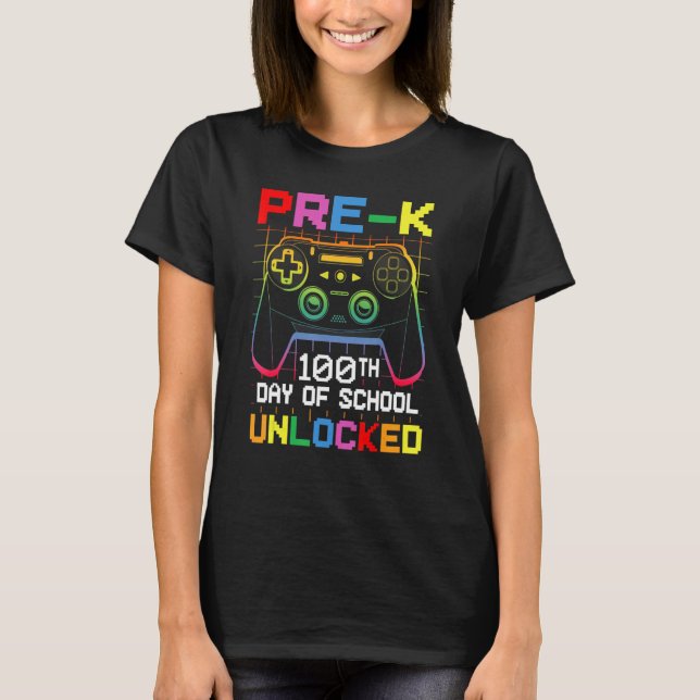 T-shirt 100th day Of School Unlocked Pre-K Gamer Video Gam (Devant)