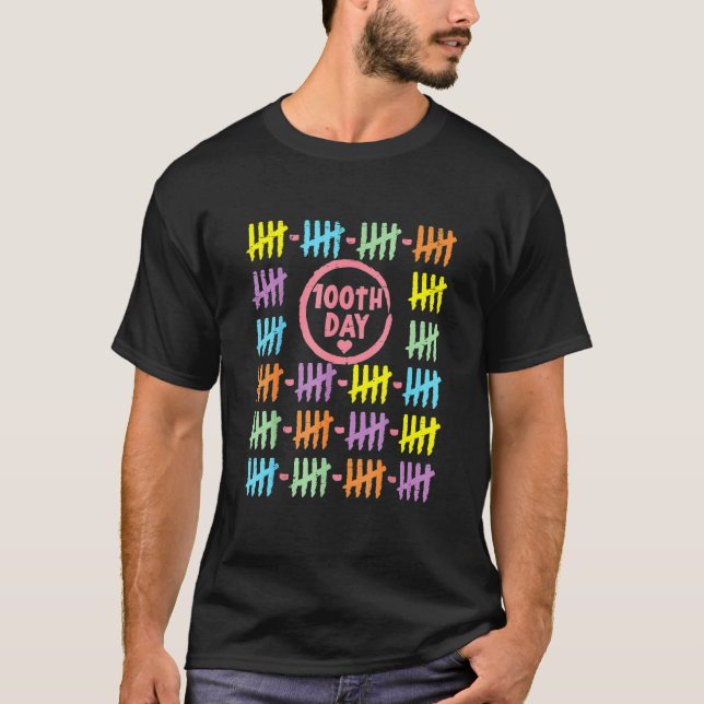 T-shirt 100th Day Rainbow Lines Tally Marks 100 Days Of Sc (Devant)