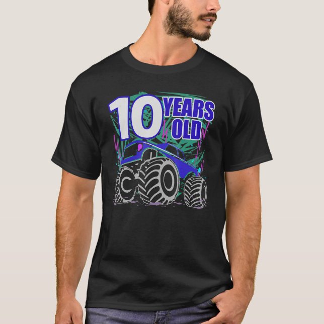 T-shirt 10 Anniversaire Monster Camion Pour Garçons Et Fil (Devant)