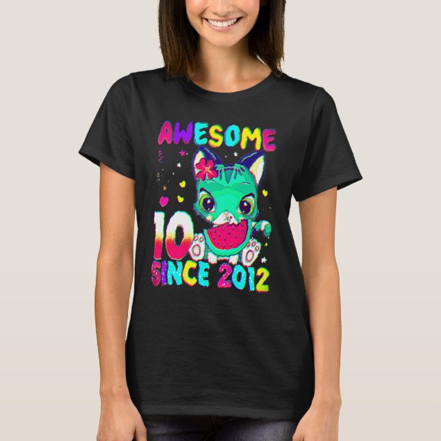 T-shirt 10 Ans 10e Anniversaire Filles mignonne Chat Aweso (Devant)