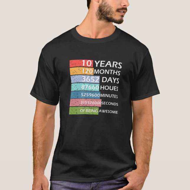 T-shirt 10 Ans 120 Mois 10E Anniversaire D'Être Impression (Devant)