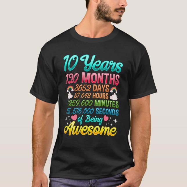 T-shirt 10 ans 120 mois 10e anniversaire Fête Arc en ciel (Devant)