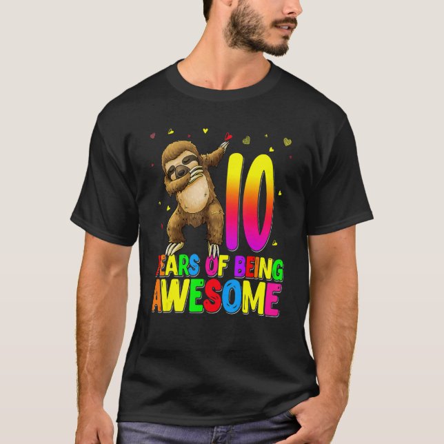 T-shirt 10 ans Anniversaire Sloth Dabbing 10e Anniversaire (Devant)