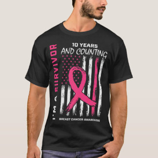 T-shirt 10 ans Survivant Pink Breast Cancer Free American