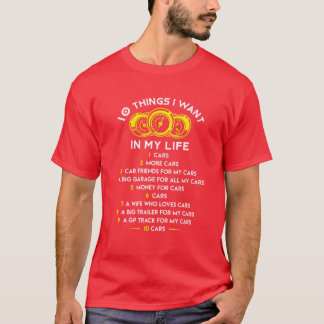 T-shirt 10 Choses Je Veux Dans Ma Vie Voitures Plus De Voi
