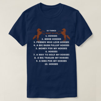 T-shirt 10 choses que je veux dans la vie cheval Plus Chev