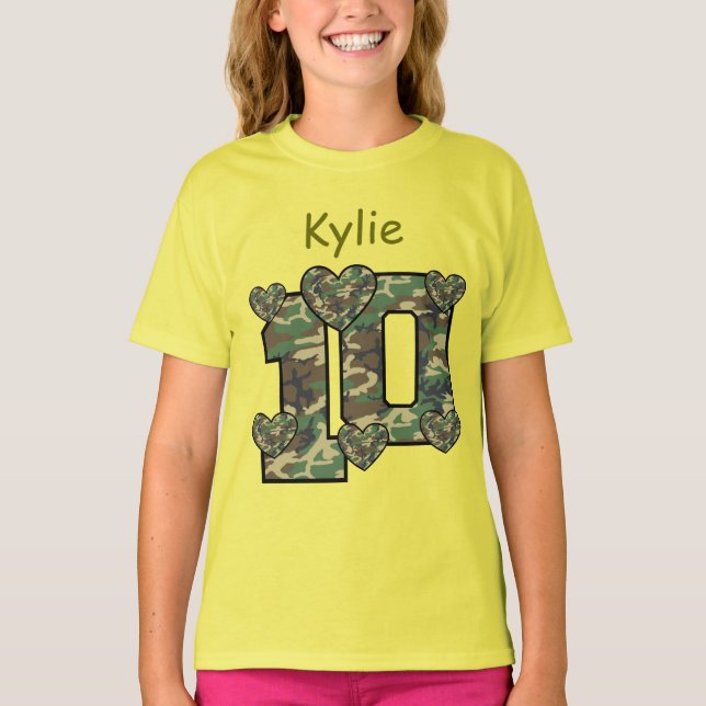 T-shirt 10e anniversaire CAMO Nom personnalisé V11 (Devant)