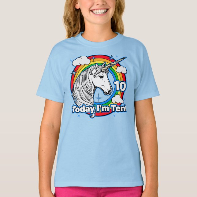 T-shirt 10e anniversaire de l'enfant Rainbow Unicorn Aujou (Devant)