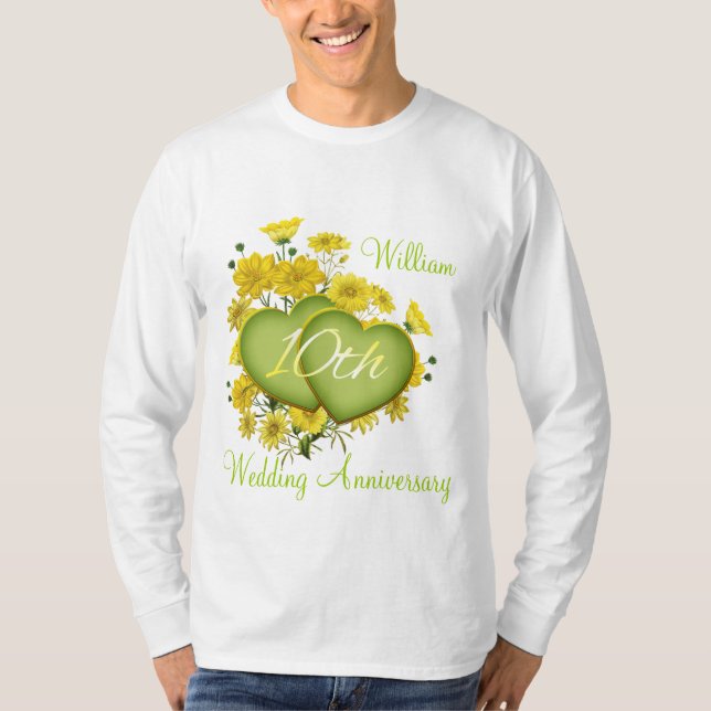 T-shirt 10e anniversaire de Mariage Coeurs Fleurs sauvages (Devant)