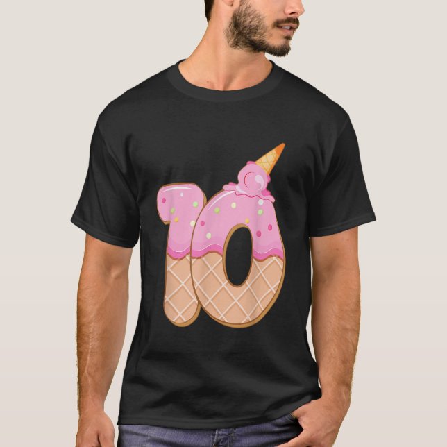 T-shirt 10e anniversaire fille 10 ans crème glacée Numéro  (Devant)