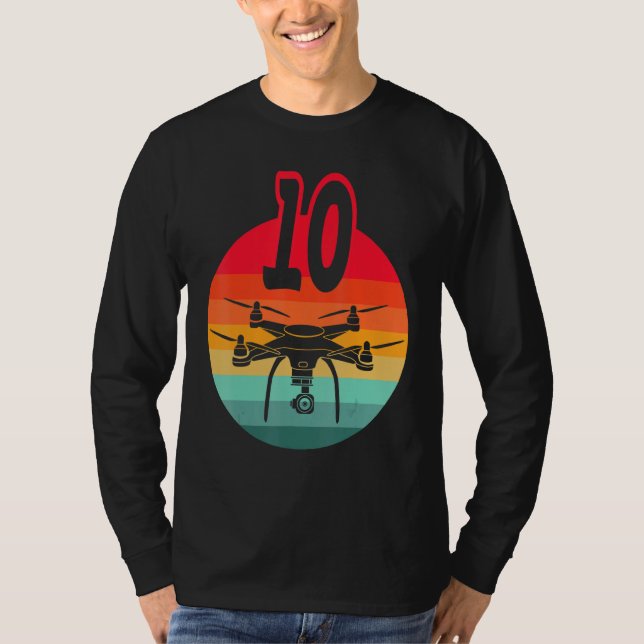 T-shirt 10e Anniversaire I Rétro Télécommande Drones Avec  (Devant)
