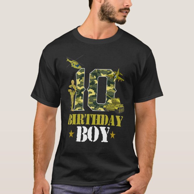 T-shirt 10e anniversaire Militaire Thème Camo Boys 10 ans  (Devant)