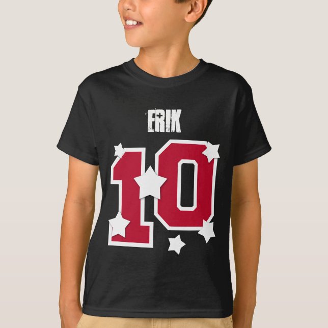 T-shirt 10e anniversaire Nom personnalisé NUMÉROS ROUGES V (Devant)