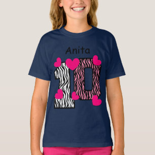 T-shirt 10e anniversaire Pink Zebra Nom personnalisé V025A