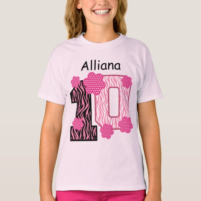 T-shirt 10e anniversaire Pink Zebra Nom personnalisé V025A (Devant)