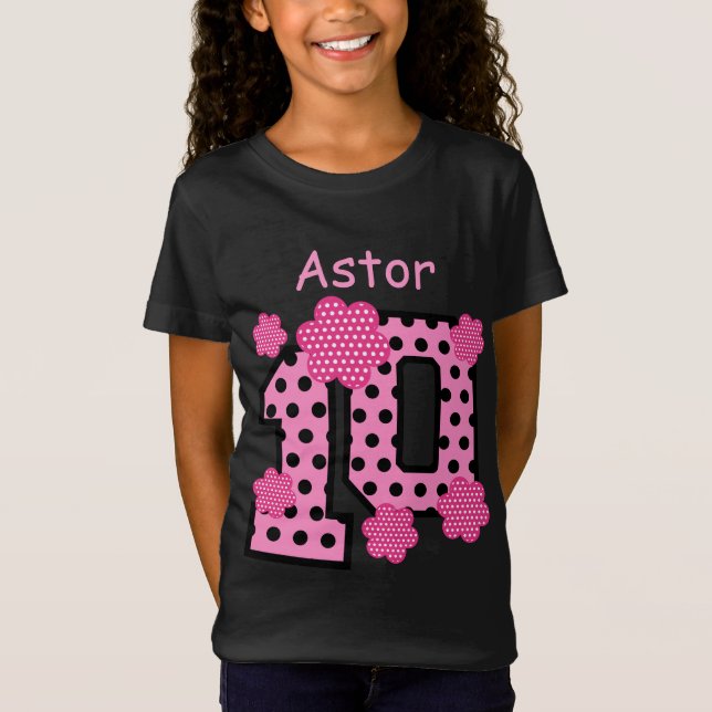 T-Shirt 10e anniversaire Pois roses Nom personnalisé V025A (Devant)