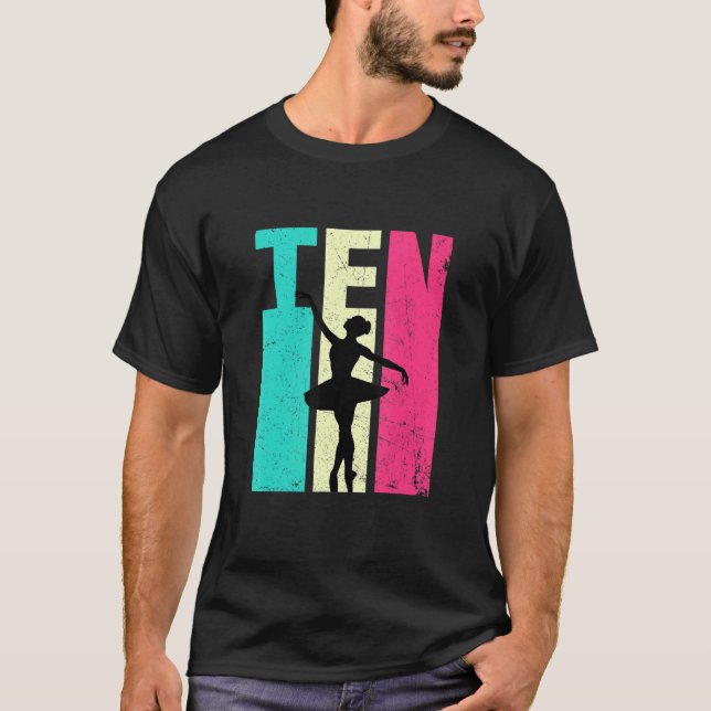 T-shirt 10e anniversaire Retro Ballet Danseuse 10 ans Bir (Devant)