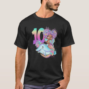 T-shirt 10e anniversaire Sirène Dix fille noire Magic Doub