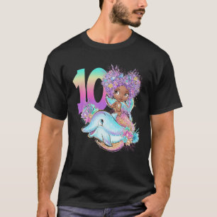 T-shirt 10e anniversaire Sirène Dix fille noire Magic Doub