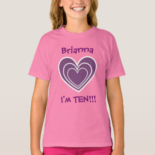 T-shirt 10ème Coeurs pourpres V03A d'anniversaire