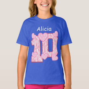 T-shirt 10ème Nom fait sur commande 6 de coeurs de ROSE d