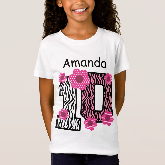 T-Shirt 10ème Nom fait sur commande B01 de zèbre rose (Devant)