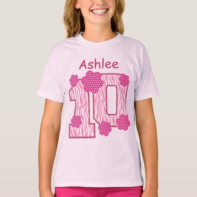 T-shirt 10ème Nom fait sur commande V025A de zèbre rose (Devant)