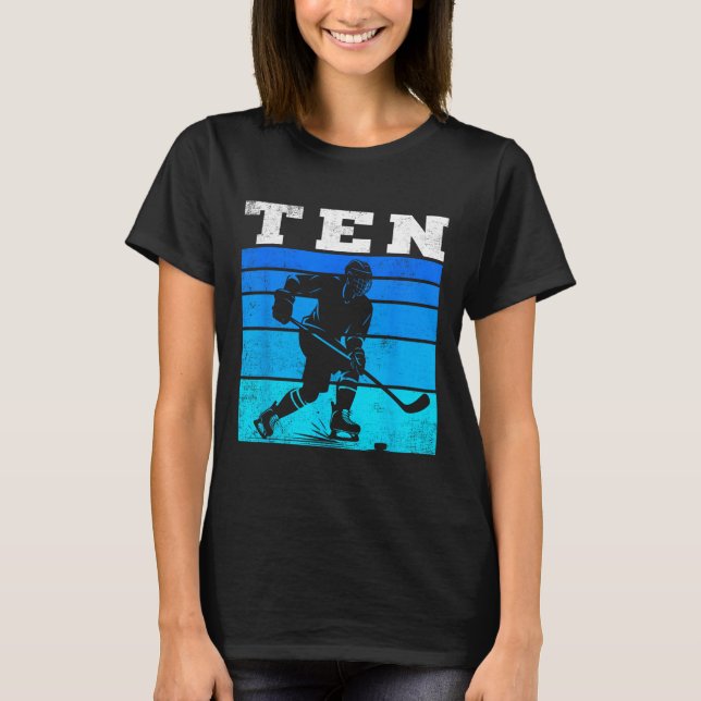 T-shirt 10th Birthday Ice Hockey Boys Ten Hockey Birthday  (Devant)