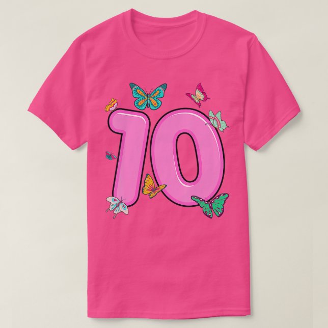 T-shirt 10th Birthday Shirt Butterflies 10 Years Old Girls (Design devant)