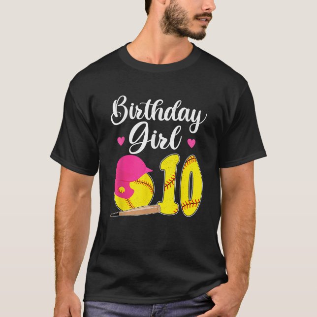 T-shirt 10th Birthday Softball Girls 10 Years Old  (Devant)