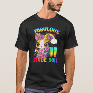 T-shirt 11 Ans 11e Anniversaire Cute Cat Girl Fabuleux