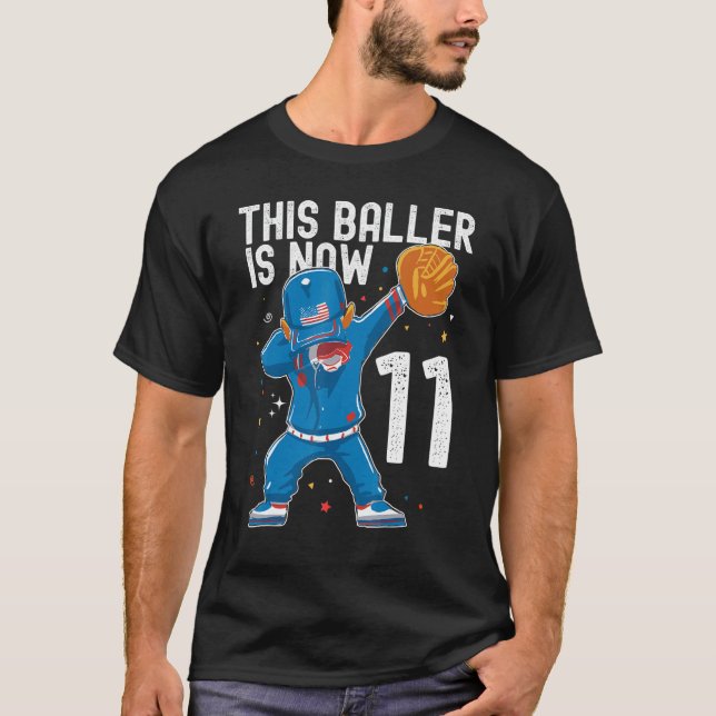 T-shirt 11 Ans Baseball Anniversaire 11e Baller Player B (Devant)