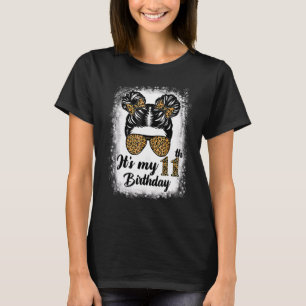 T-shirt 11 Ans Messy Bun Girl Leopard C'est My 11th B
