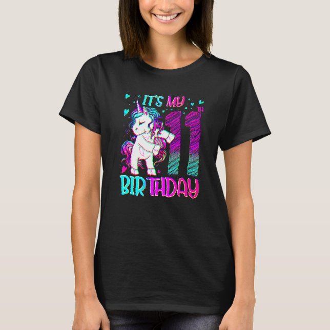 T-shirt 11 Ans Unicorne Flossing 11e Anniversaire Girl U (Devant)