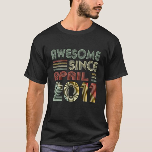 T-shirt 11 Bday Decorations Awesome Since April 2011 Birth (Devant)