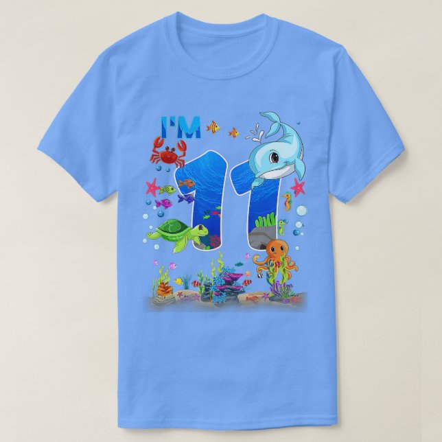 T-shirt 11 Year Old Birthday Whale Fish Sea Birthday Boys  (Design devant)