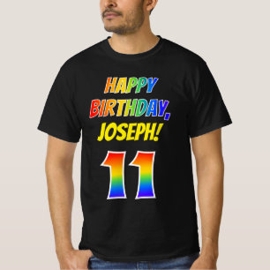 T-shirt 11e anniversaire — Bold, Fun, Rainbow 11, Nom pers