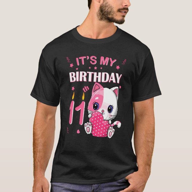T-shirt 11E Anniversaire Maillot De Chat Fille 11 Ans Bd (Devant)