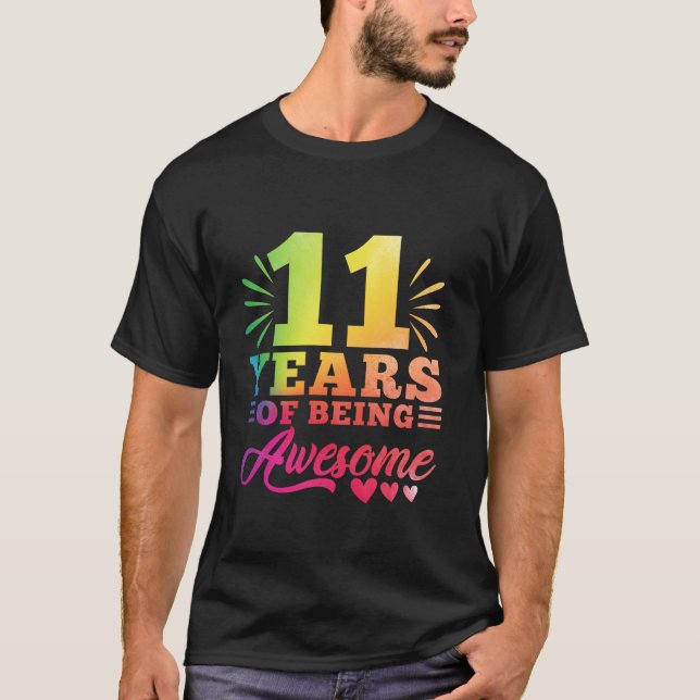 T-shirt 11e anniversaire Tie Dye 11 an 11 an fille année B (Devant)