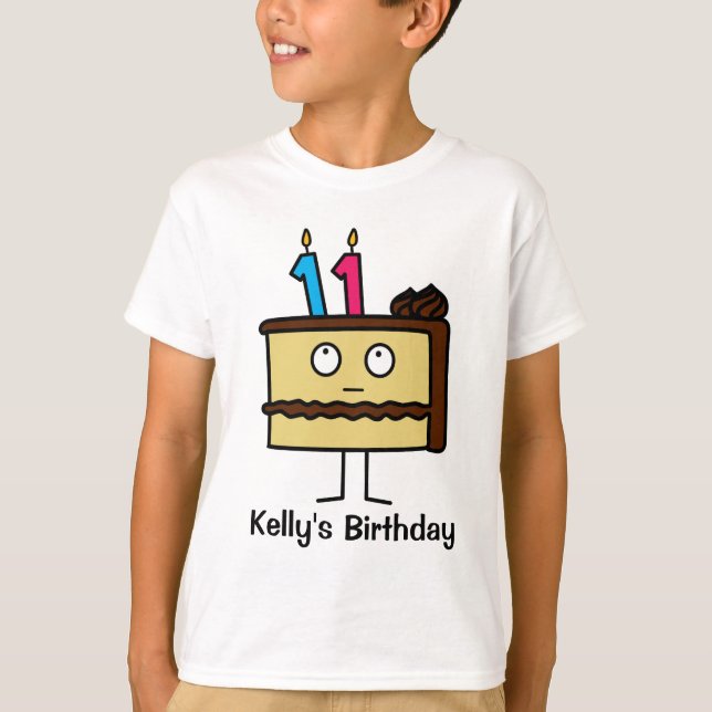 T-shirt 11ème Gâteau d'anniversaire avec des bougies (Devant)