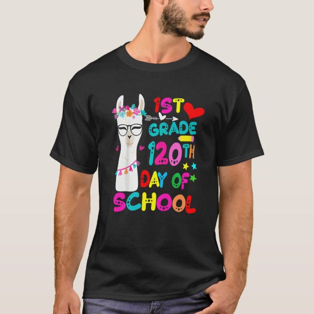 T-shirt 120th Day Of School No Prob Llama Happy 120th Day  (Devant)