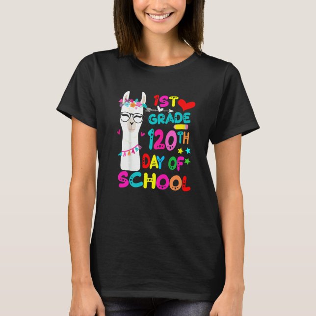 T-shirt 120th Day Of School No Prob Llama Happy 120th Day  (Devant)