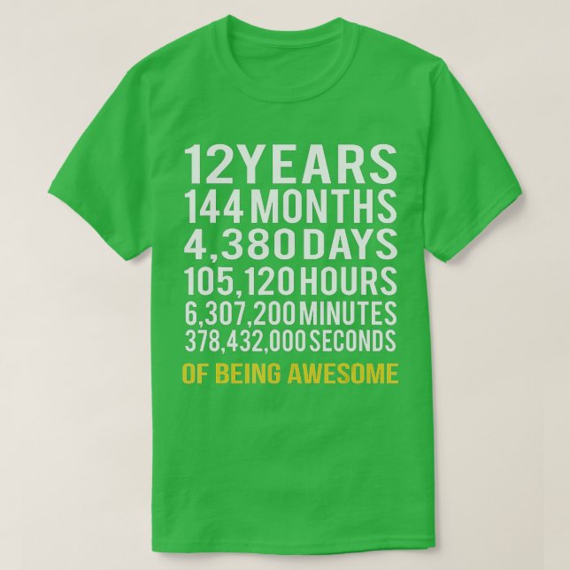 T-shirt 12 Ans 144 Mois D'Être Impressionnant 12e Annivers (Design devant)