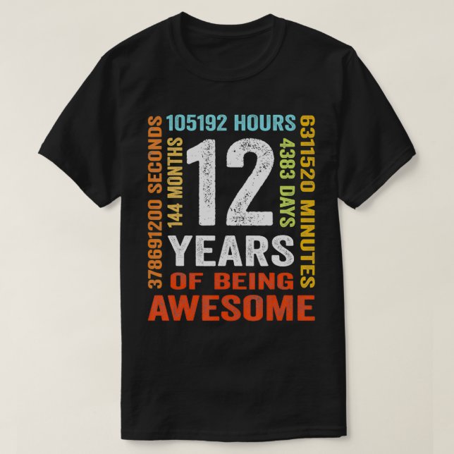 T-shirt 12 Ans 144 Mois D'Être Impressionnant 12e Annivers (Design devant)