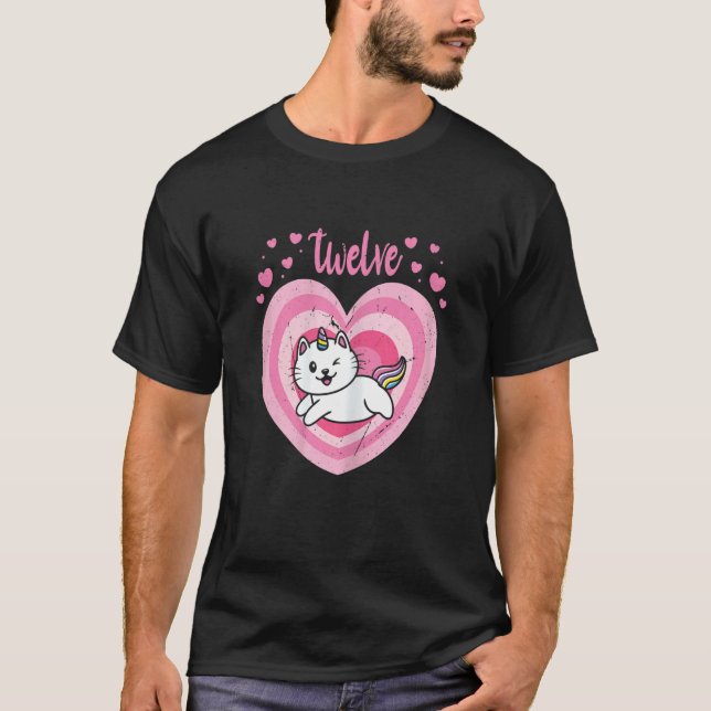 T-shirt 12 Ans Cute Cat Caticorn Anniversaire Fille 12e B (Devant)