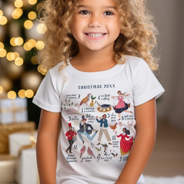 T-Shirt 12 Jours de Noël Jeune fille classique (Cute Custom Year 12 days of Christmas song traditional classic holiday t-shirt girl.)